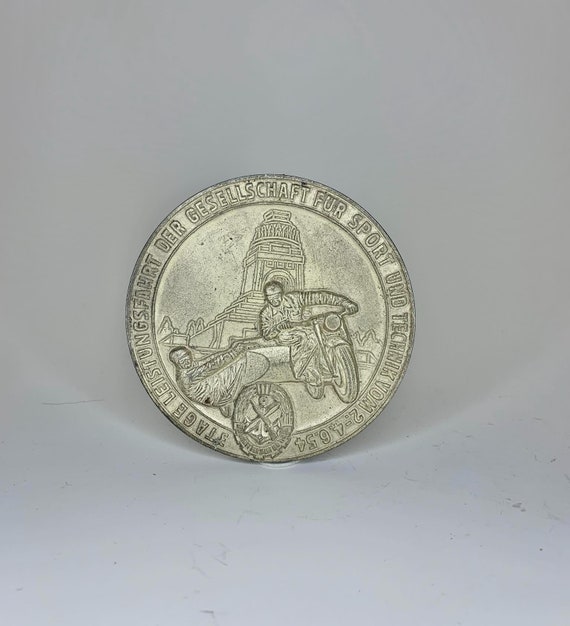 Large 4" - 1954 East Germany "Gesellschaft für Sport und Technik" (Sport and Technology Association) Motorcycle Medal - Berlin
