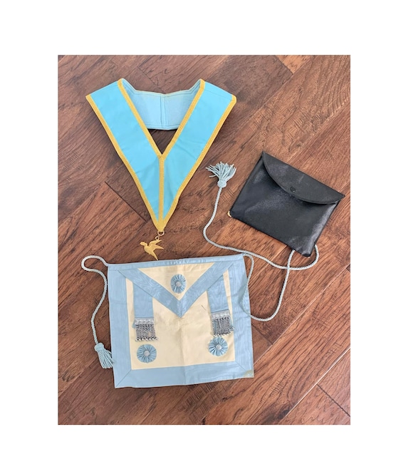 Masonic Lodge Officers Collar and Master Mason Leather Apron and Case