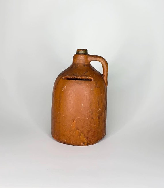 Antique Primitive American Redware Pottery Bank