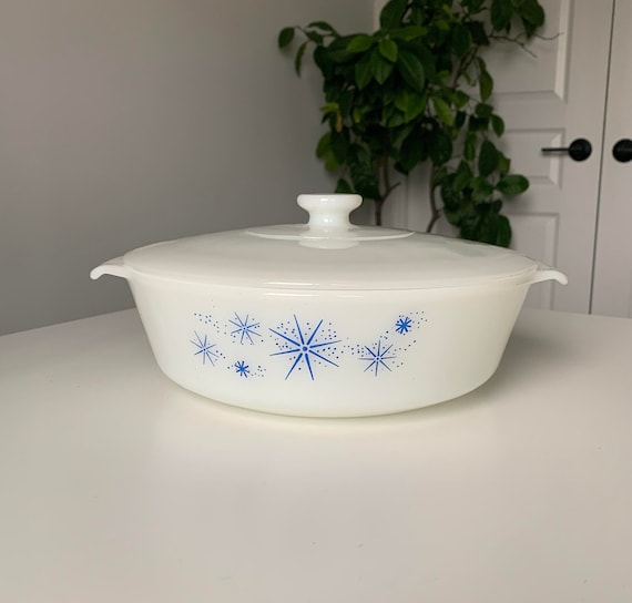Fire King Turquoise Atomic Starburst Casserole Dish with Lid