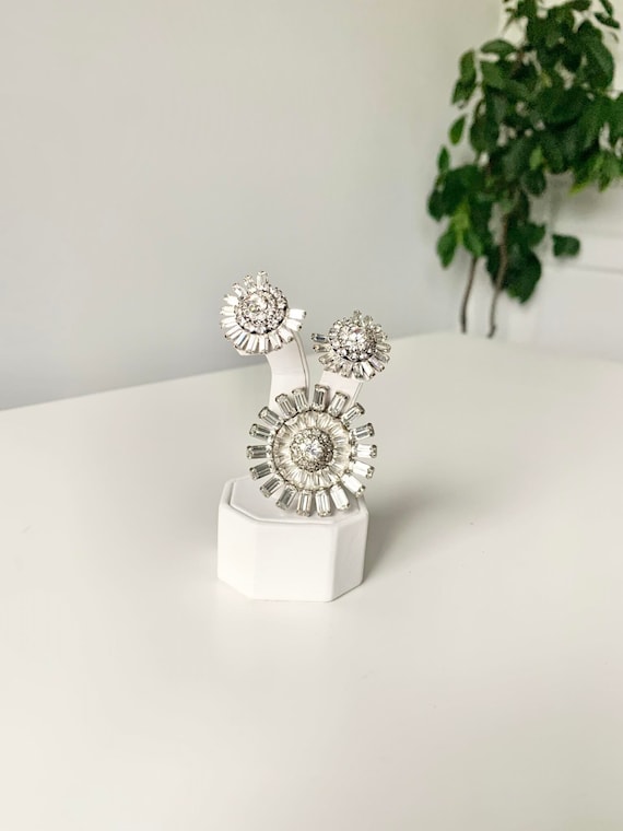 Vintage Sherman Clear Floral Brooch and Earring Set