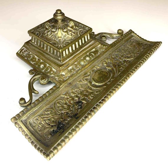 Brass Ink Well with Pen Holder