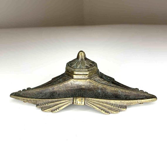 Small Brass Ink Well with Pen Holder
