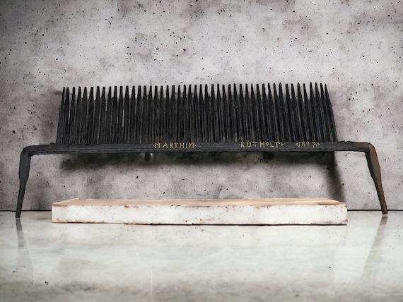 Large Primitive Hand Forged Metal Flax Comb / Hackle - Dated 1873 - 30 Inches Long - Fixed Shipping Cost