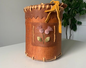 Indigenous Birchbark Container with Tufted Moose Hair Flowers signed by Artist - Dolly Metchooyeah of the Dene Tha First Nation