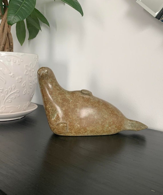 Seal - Inuit Soapstone Carving - By Iola Abraham Ikkidluak - Canada