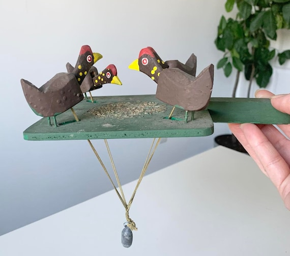 Vintage Russian-Like Chicken Pecking Paddle Toy