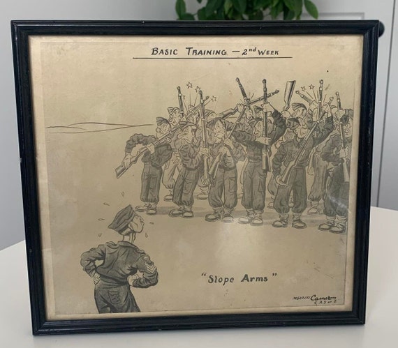 Set of 4 Framed Cartoon Drawings by Henry Cameron circa 1940s - WW2