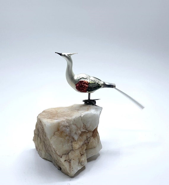 Antique German Mercury Glass Peacock Christmas Ornament
