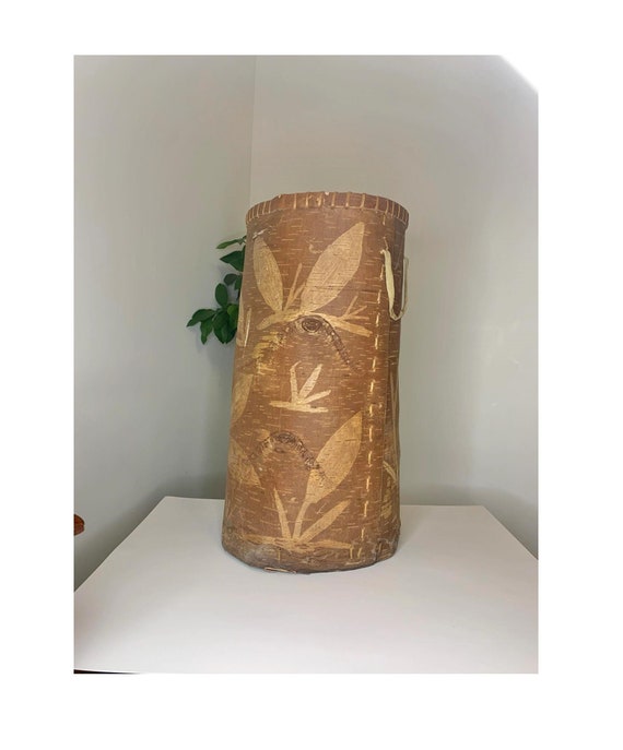 Large 23" Tall Canadian Indigenous Birch Bark Gathering Basket with Handles - Fixed Shipping Cost