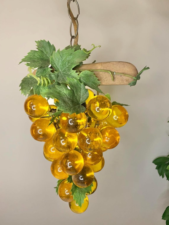 Vintage 1970s MCM Lucite Grape Cluster Hanging Light 13" Tall - Fixed Shipping Cost