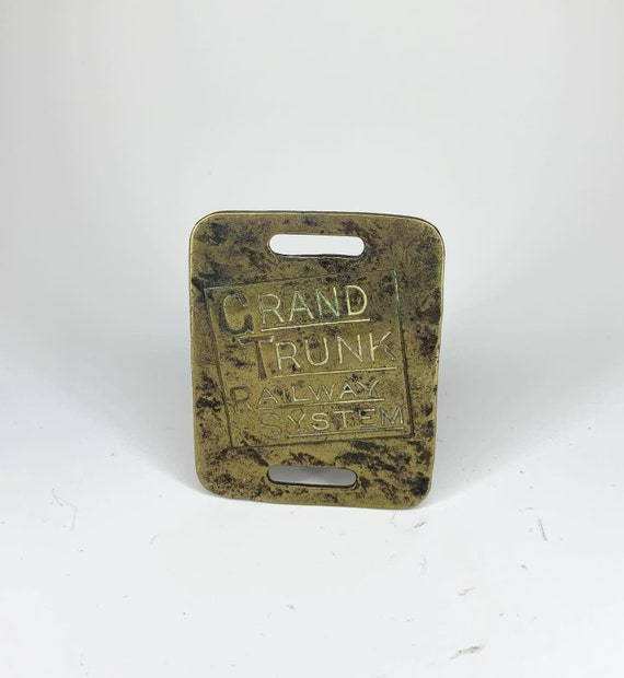 Antique Grand Trunk Railway System Brass Luggage Tag