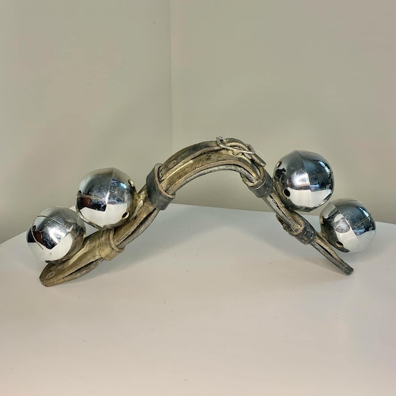 Set of 4 Chromed Brass Swedish Rump Bells on Leather