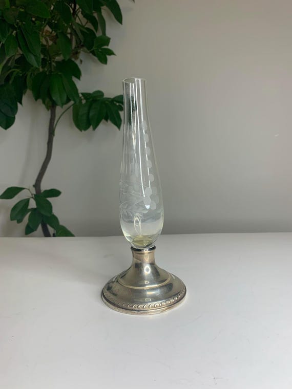 Weighted Sterling Silver and Etched Crystal Bud Vase