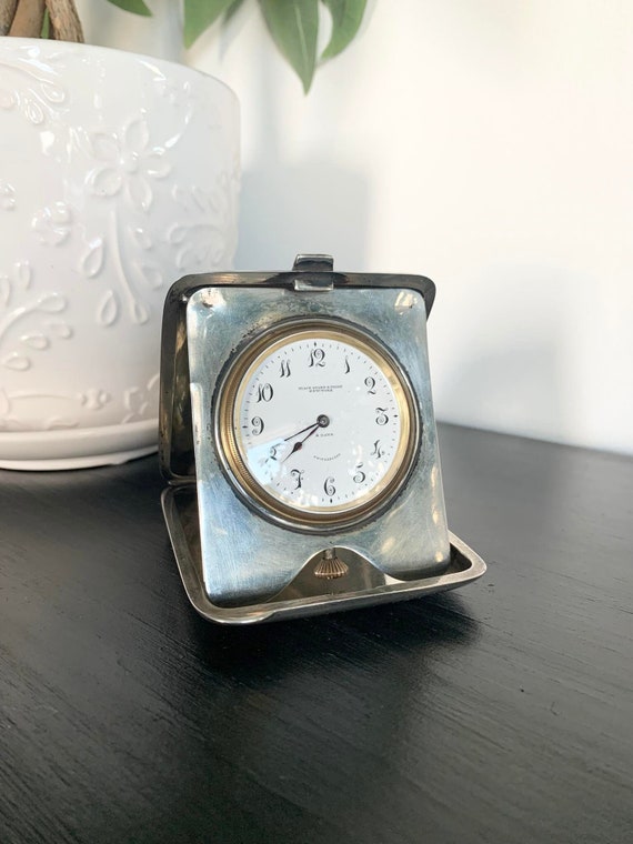 Black, Starr & Frost Sterling Silver and 10k Yellow Gold 8 Day Travel Clock - Made in Switzerland