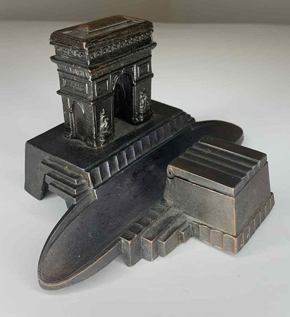 Copper Ink Well with Pen Holder featuring Arc de Triomphe