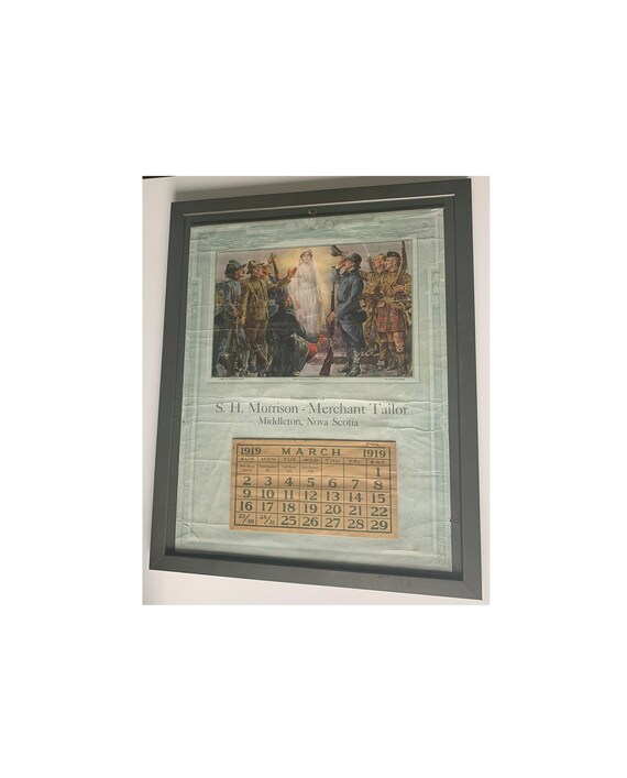 Framed Merchant WW1 Calendar S.H. Morrison Tailor - Middleton, Nova Scotia 1919 Military Themed