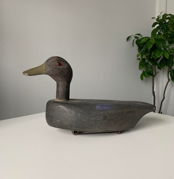 Antique Carved Wood Duck Decoy with Glass Eyes