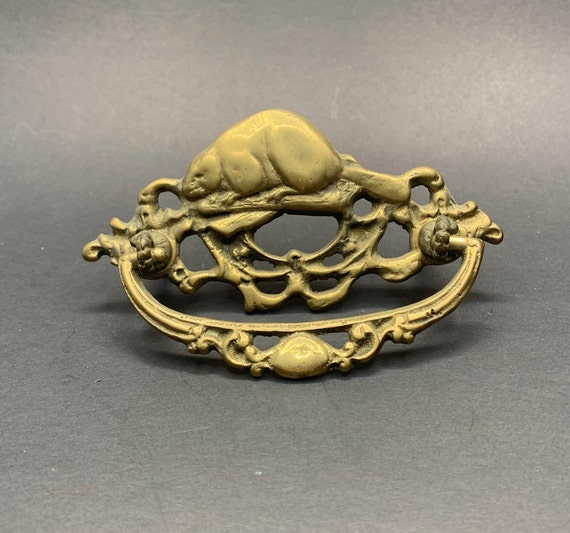 8 x Antique Matching Solid Brass Beaver Drawer Pulls - Canadiana