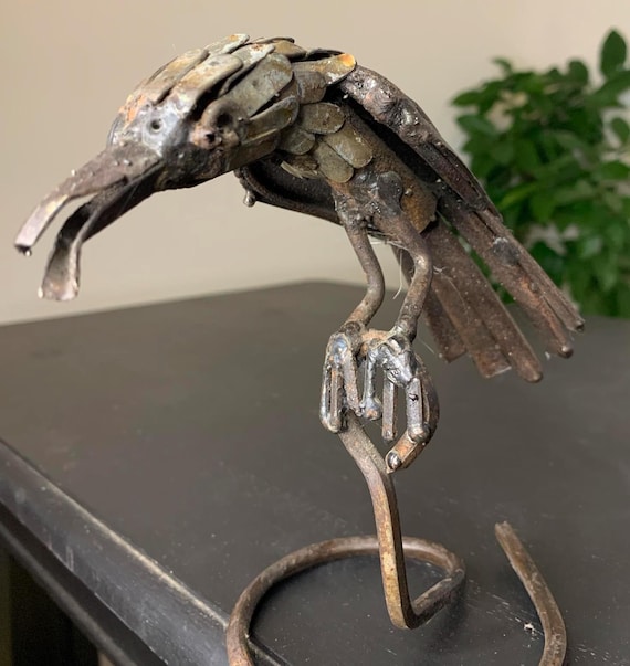 Handmade Edgar Allan Poe Inspired Raven / Crow Made of Recycled Metal