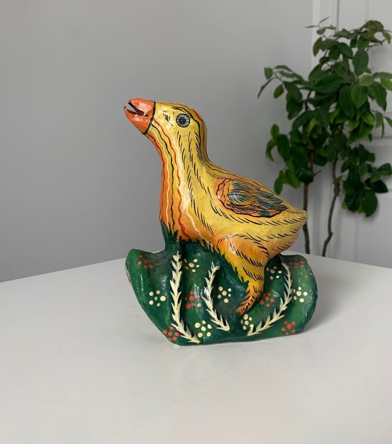 Vintage Easter Paper Mache Duck Piggy Bank - Signed by Coba