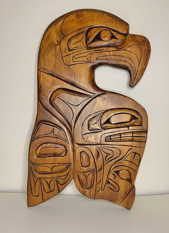 25" Eagle and Killer Whale Carving signed by Indigenous Artist Marcia Wadhams 2004