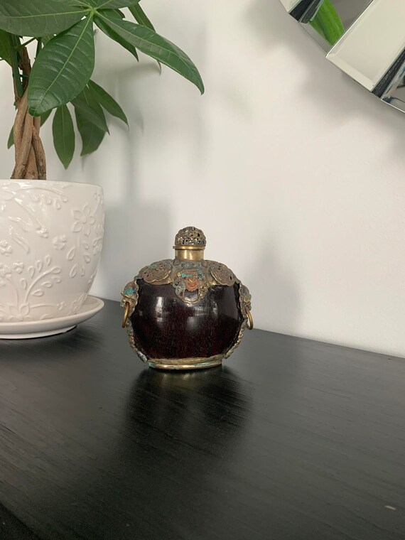 Brass and Wood Moroccan Snuff Bottle