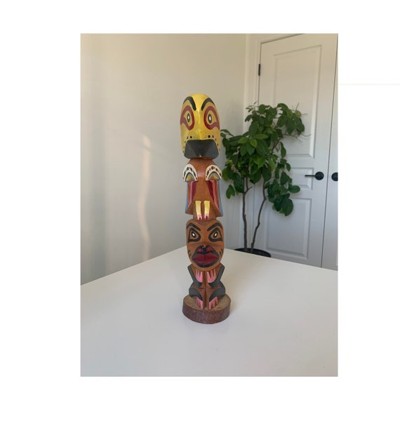 Large Hand Carved, Hand Painted Totem Pole - By Chief White Eagle