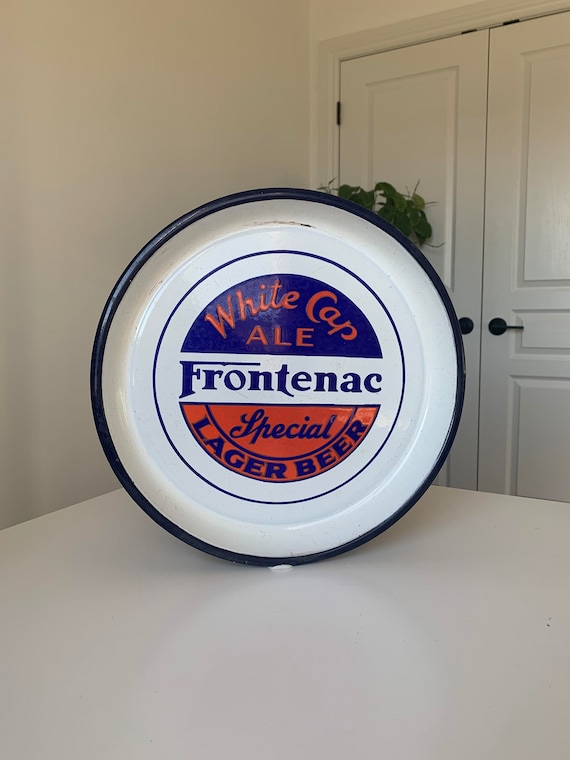 13" White Cap Ale Frontenac Special Lager Beer Tray Enamel 1930's