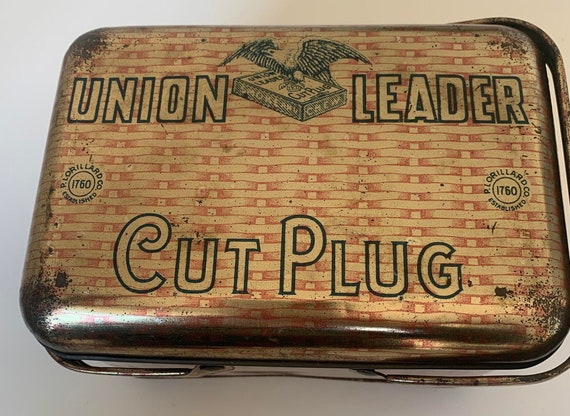 Union Leader Cut Plug Tobacco " Lunch box " Tin