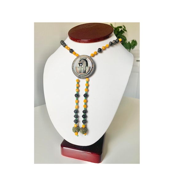 Vintage Egyptian Motif Beaded Necklace