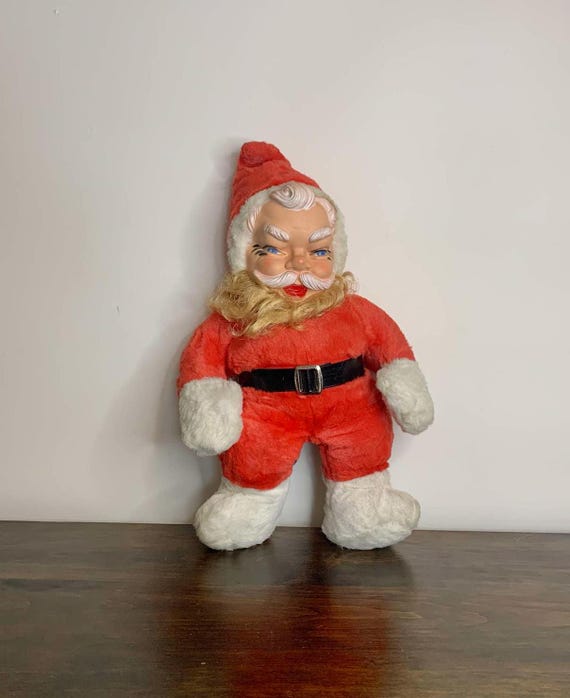 18" Vintage 1950s Rushton Santa with Molded Rubber Face - Made in Canada by Regal Toys in Toronto