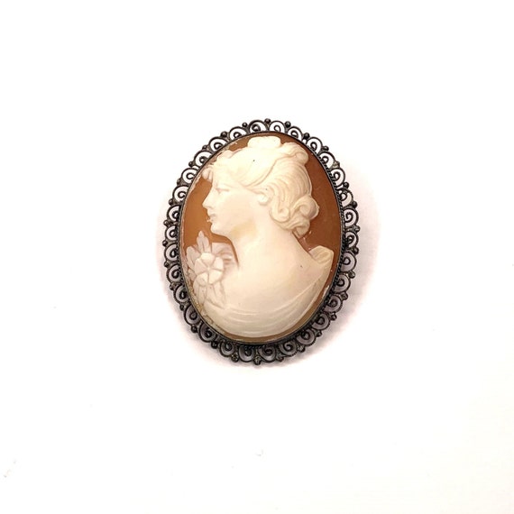 Antique German Silver 800 Shell Cameo Brooch