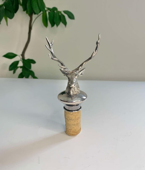 C.F. Hancock & Co. Sterling Silver Stag Head Bottle Stopper, London England