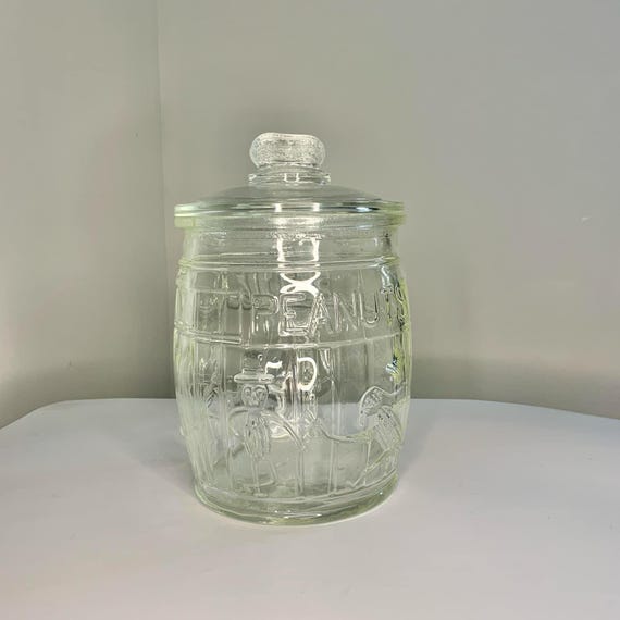 Vintage Planters Running Mr. Peanut Glass Barrel Store Display Jar with Lid
