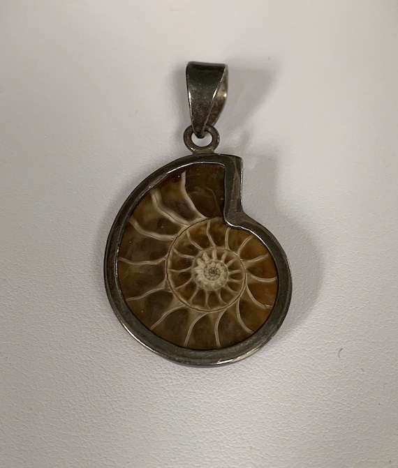 Fossilized Gastropod (Snail) Ammonite Fossil Pendant Set in 925 Sterling Silver