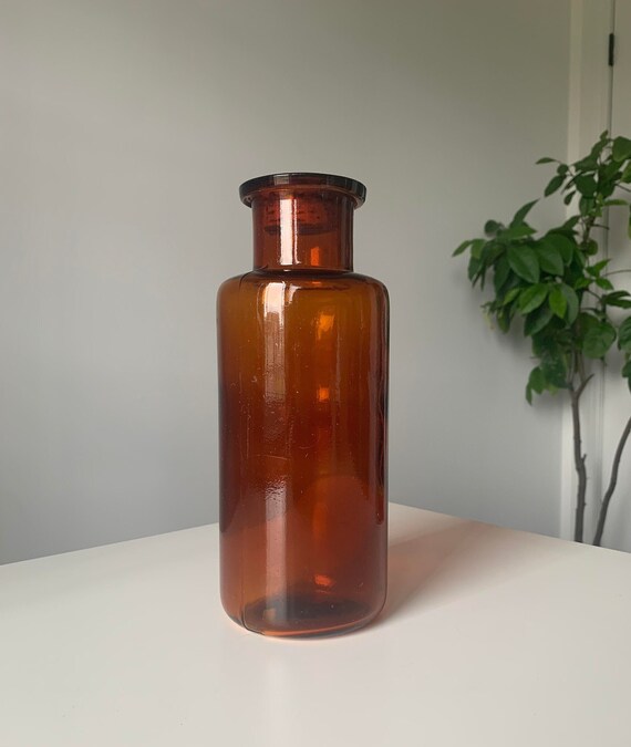 Amber Colored Apothecary Druggist Medical Bottle with Cork