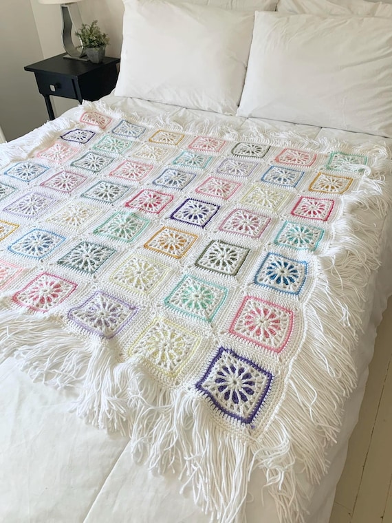 Hand Crocheted Afghan with 5" Fringe
