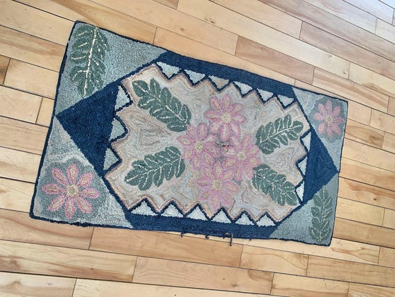 Vintage Floral Hooked Rug 23" x 44"