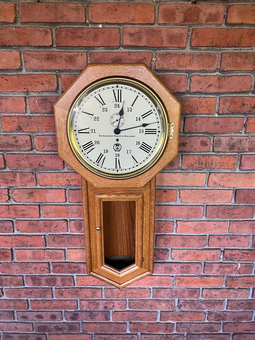 Canadian Pacific Railway Station Clock by Bradley Woodworks New Old