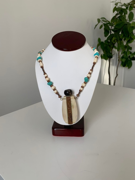 Vintage Bead and Turquoise Necklace With Perfume Bottle Pendant