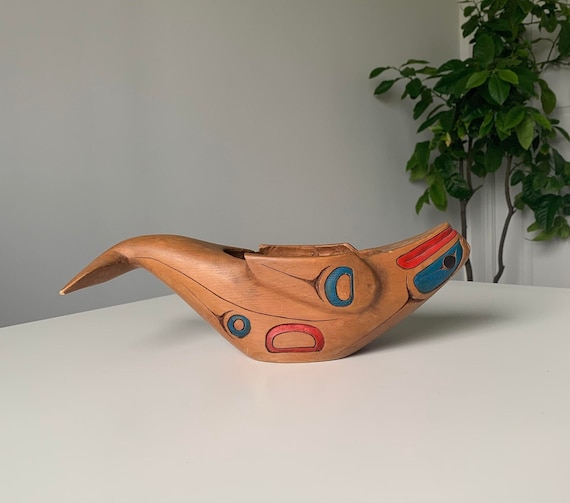 Vintage Canadian Western Indigenous Cedar Whale Cup - Artist Signed