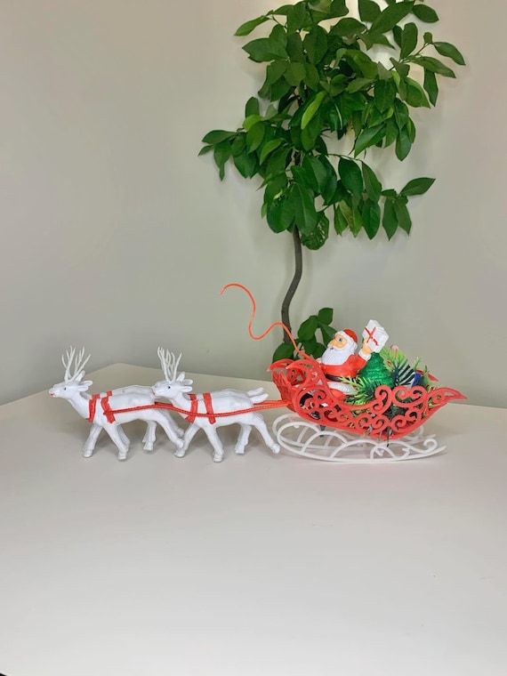 Vintage Plastic Christmas Decoration - Santa's Sleigh and Reindeer