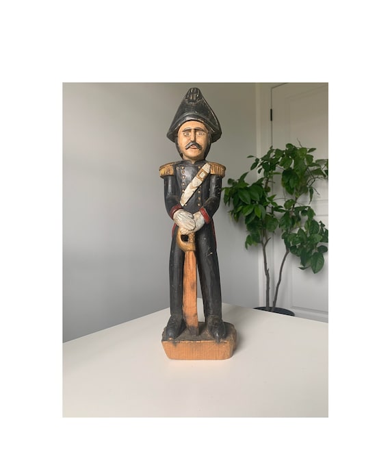Folk Art Carved Wooden Soldier in Uniform with Sword