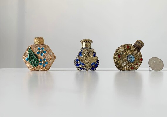 Set of 3 Metal Clad Perfume Bottles