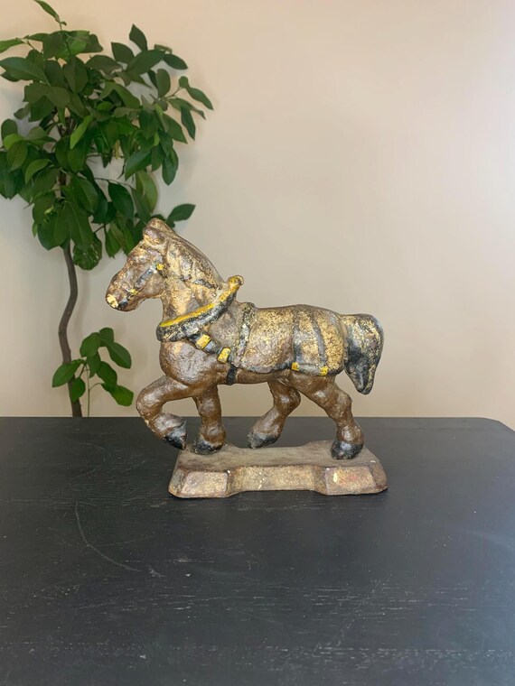 Antique Cast Iron Horse Door Stop with Original Paint