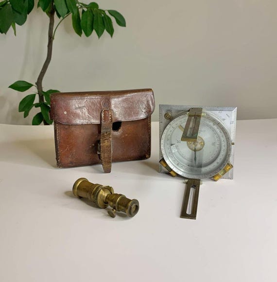 Early Forestry Surveying Compass with Staff Mount and Original Leather Pouch - Made by Keuffel & Esser Company New York