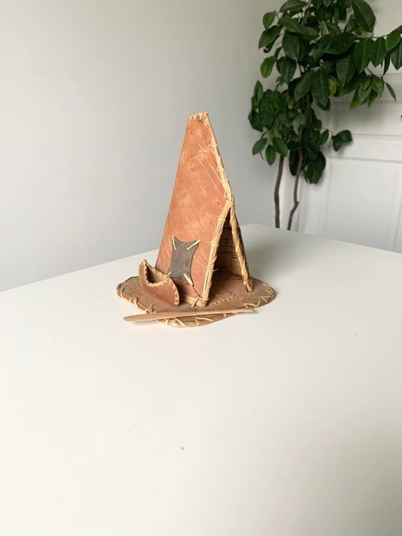 Vintage Indigenous Handmade Birchbark Tee Pee with Canoe and Paddle - Golden Lake Ontario