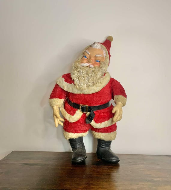 Large 24" Vintage 1950s Rushton Santa with Molded Rubber Face