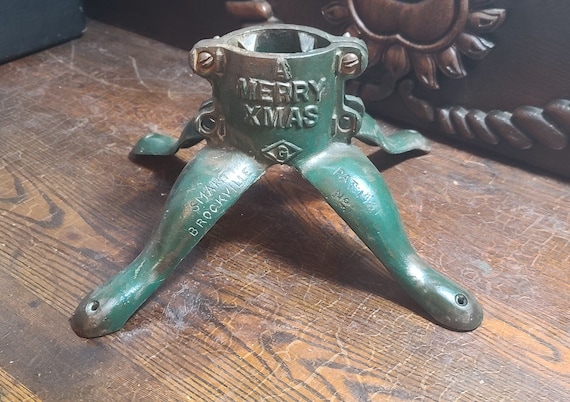 Vintage "A Merry Xmas" Cast Iron Christmas Tree Stand by Smarts of Brockville Ontario - Great Gift Idea